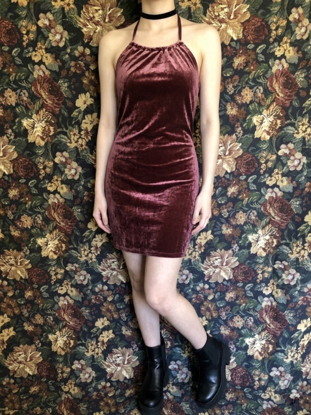 Wild Fable Burgundy Velvet Halter Mini Dress - Size Small
